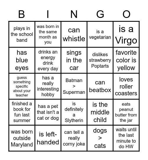 First Day Bingo! Bingo Card