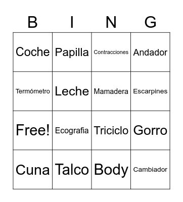 Baby Shower Bingo Card