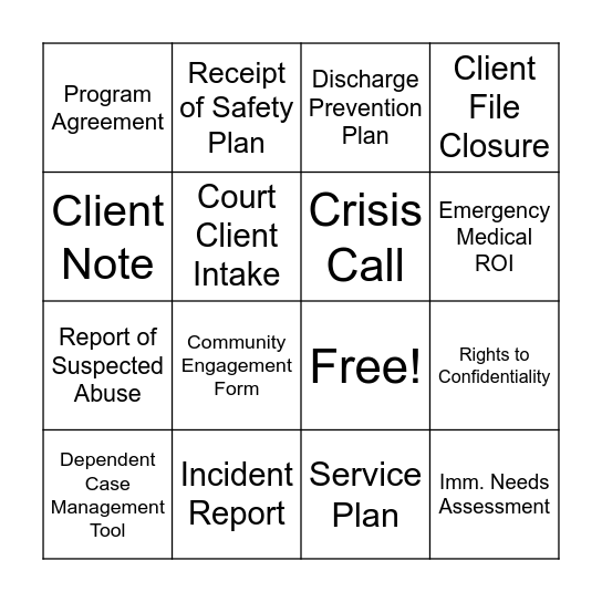 MPSS BINGO Card