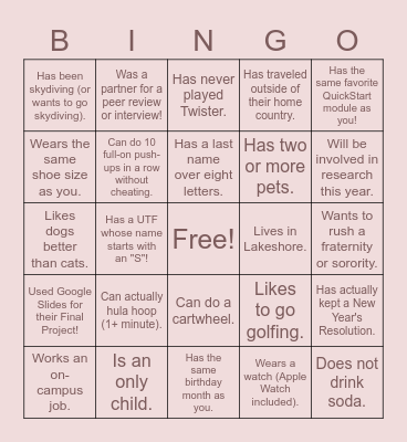 CALS QuickStart Bingo I Bingo Card