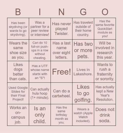 CALS QuickStart Bingo I Bingo Card