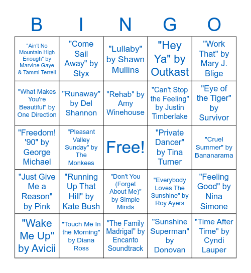 August FUN: Music Bingo Card