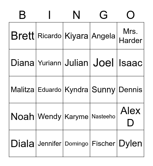3B Name Bingo Card