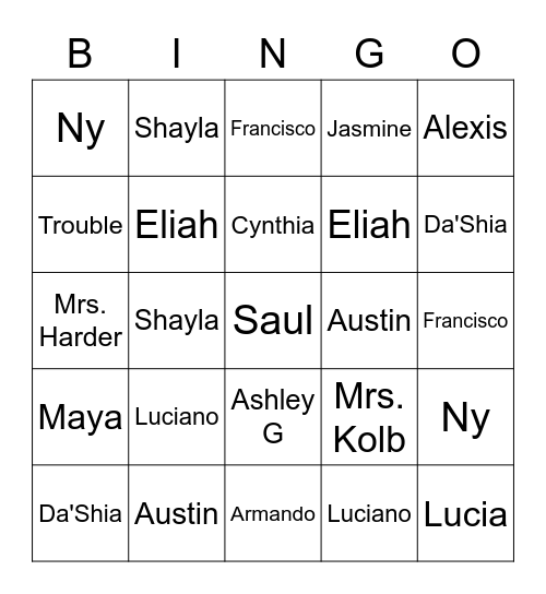 4B Name Bingo Card