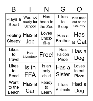 Getting to Know You. Find Someone Who... Bingo Card