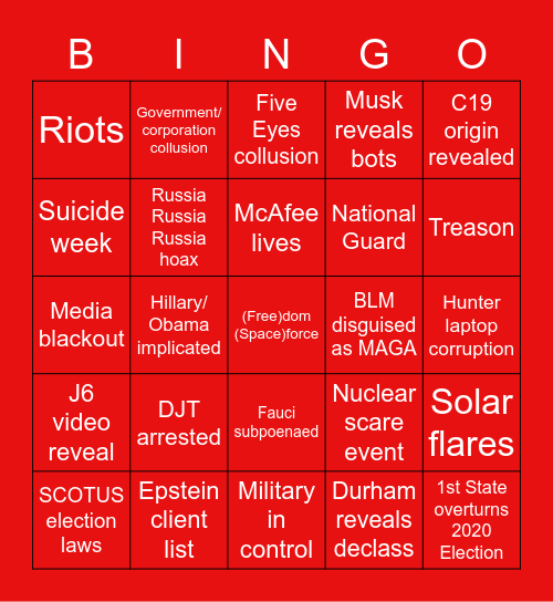 Red October Bingo Card