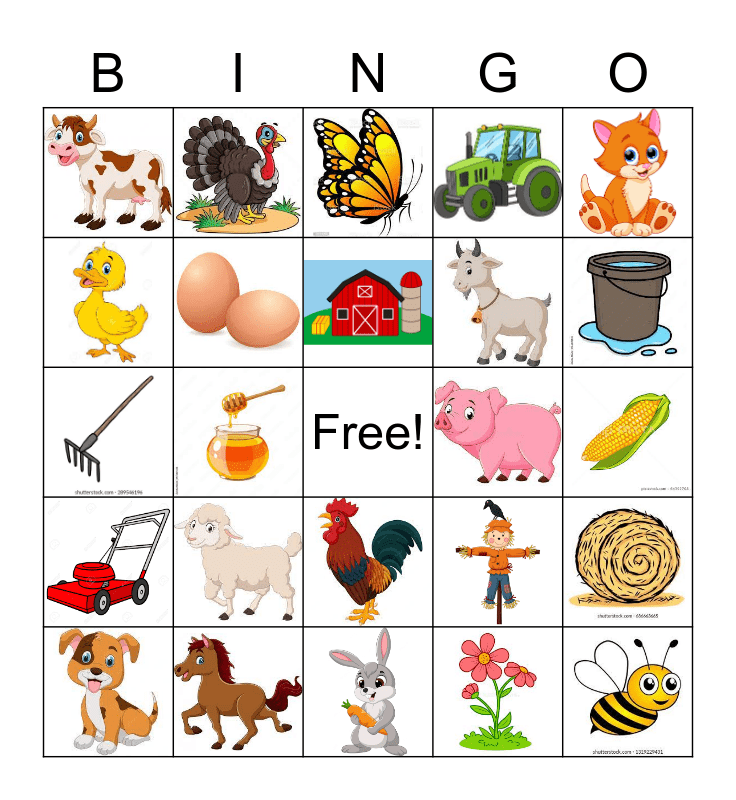 Farm Animals Bingo Card