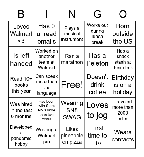 SN8's Find Someone Who Bingo Card