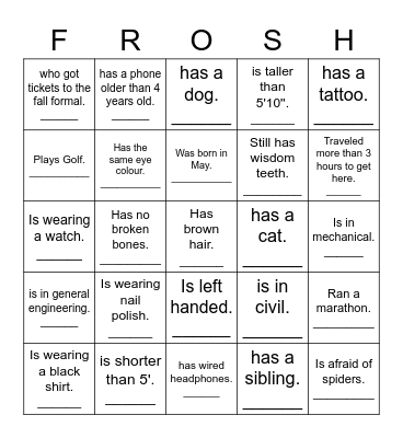 O-Week 2022 Bingo Card