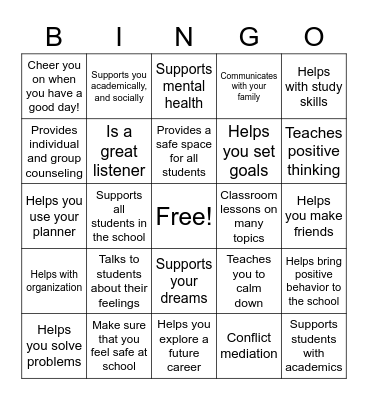 What does a School Counselor do? Bingo Card