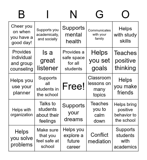 What does a School Counselor do? Bingo Card