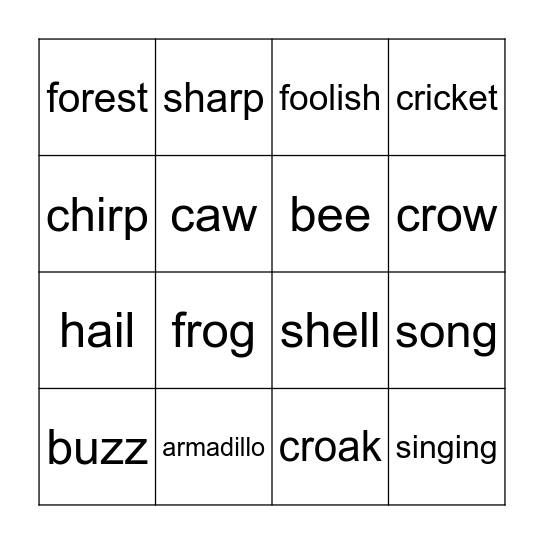 Armadillo's Song Bingo Card