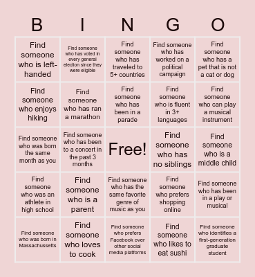 Get to Know You Bingo Card