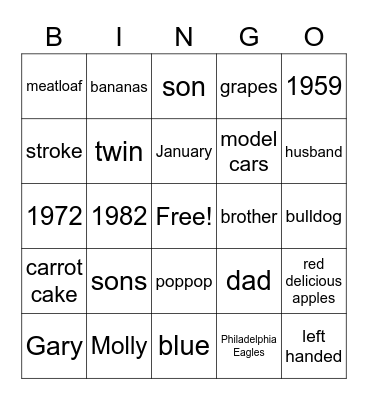 GARY Bingo Card
