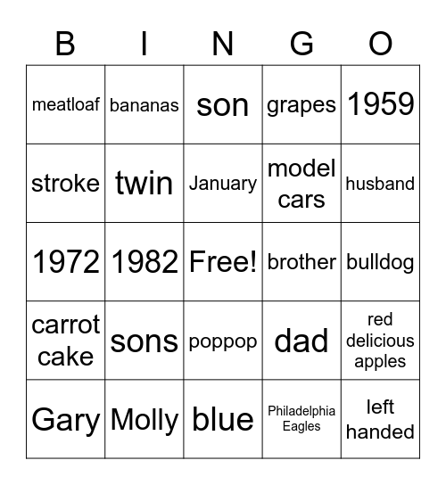 GARY Bingo Card