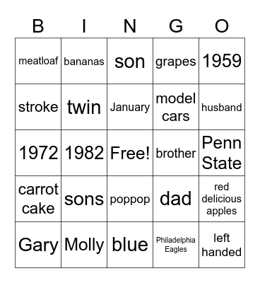 GARY Bingo Card