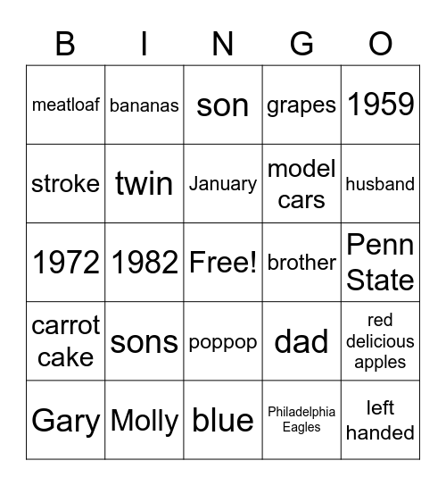 GARY Bingo Card