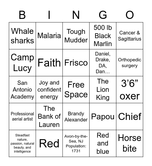 Lauren & Daniel Forever Bingo Card