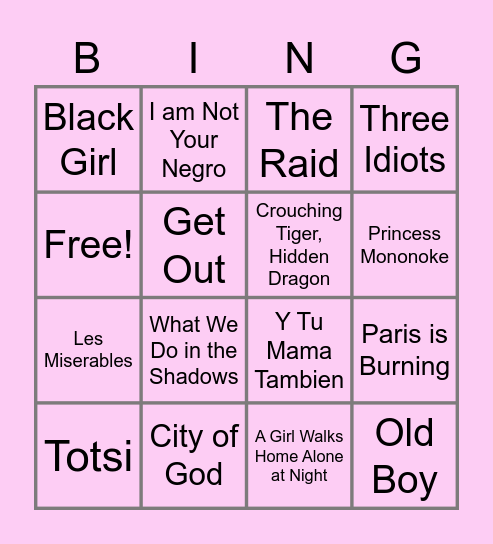 Global South Films Bingo Card