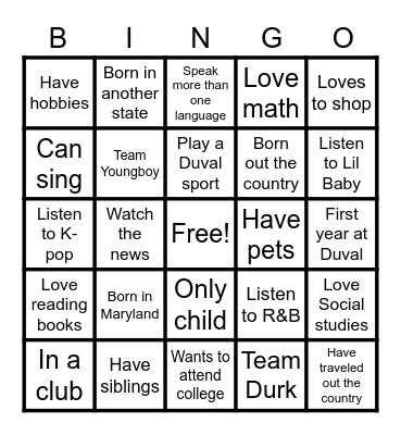 Welcome Back! Bingo Card