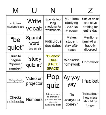 Muniz’s El Biñgo Bingo Card