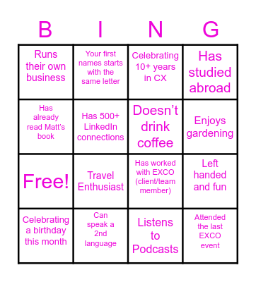 EXCO CX Caribbean Summit 2022 Bingo Card