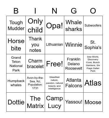 Daniel & Lauren Forever Bingo Card