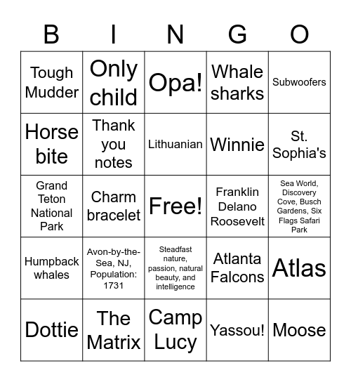 Daniel & Lauren Forever Bingo Card