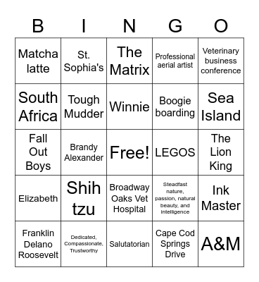 Daniel & Lauren Forever Bingo Card