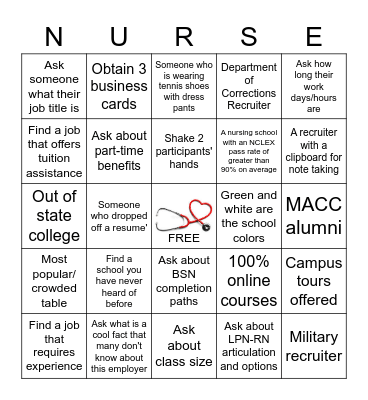MACC Career and College Fair Bingo Card