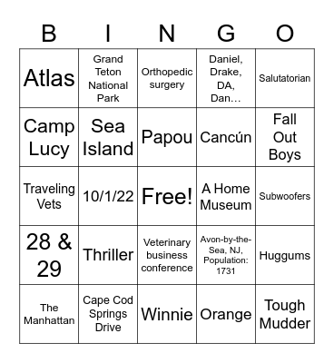 Daniel & Lauren Forever Bingo Card