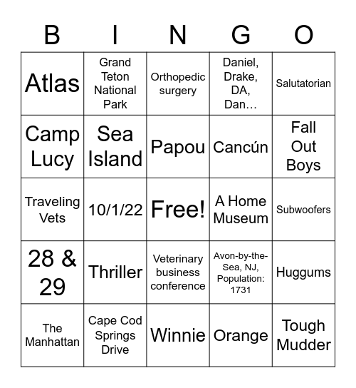 Daniel & Lauren Forever Bingo Card