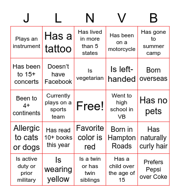 New Member Meet + Greet! Bingo Card