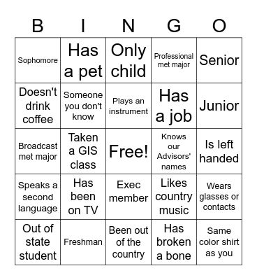 Networking Bingo Card