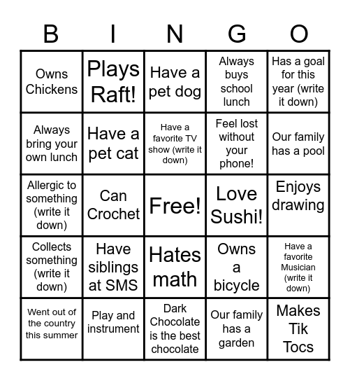 Getting to Know You Bingo Card