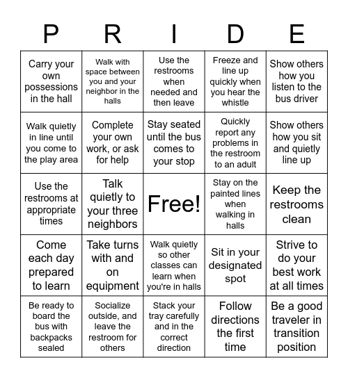 Pioneer Bingo Card