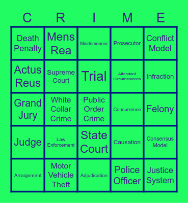 Criminal Law Bingo Card