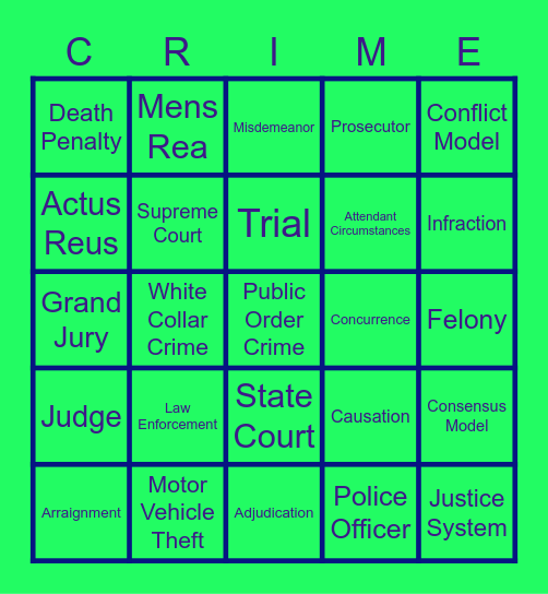 Criminal Law Bingo Card