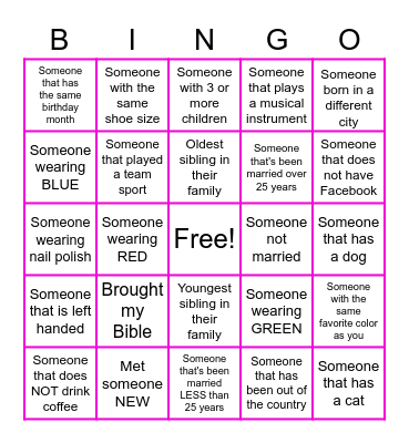 Ladies Conference Bingo Card