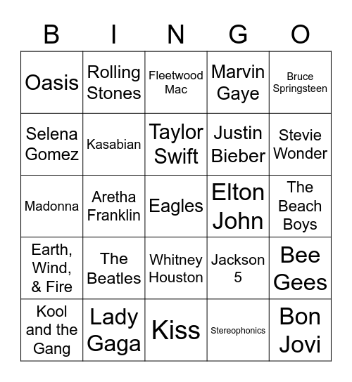 Music Bingo Card