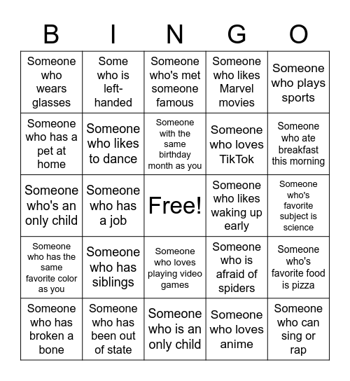 Human Bingo Card