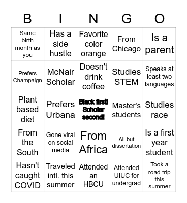 BGSA's Welcome B(L)ACK Bingo! Bingo Card