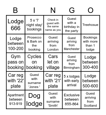 Arrivals Bingo Card