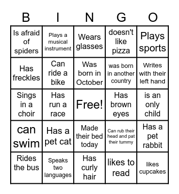 Get to Know Your BINGO! Bingo Card