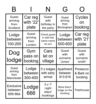Arrivals Bingo Card