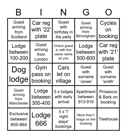 Arrivals Bingo Card