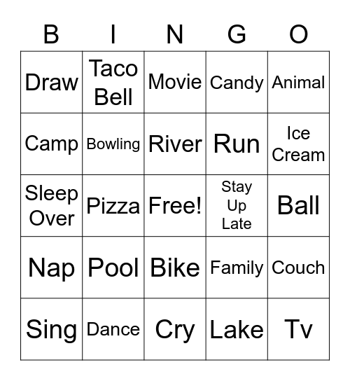 What Did You Do This Summer? Bingo Card