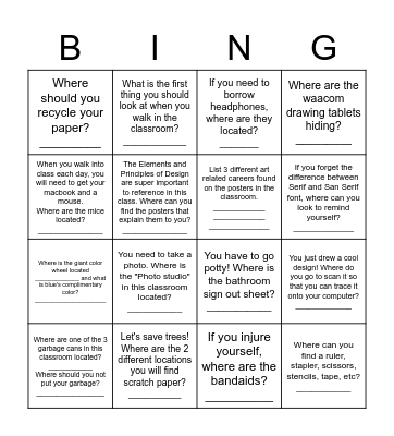 Graphic Design Bingo Card