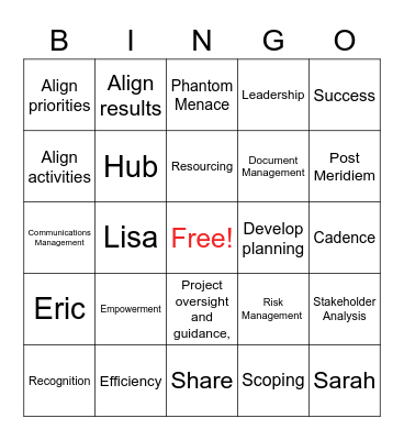 Project Management Bingo Card