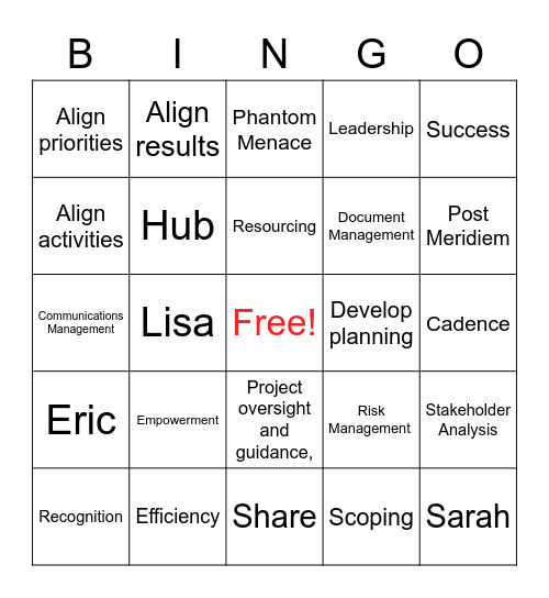 Project Management Bingo Card
